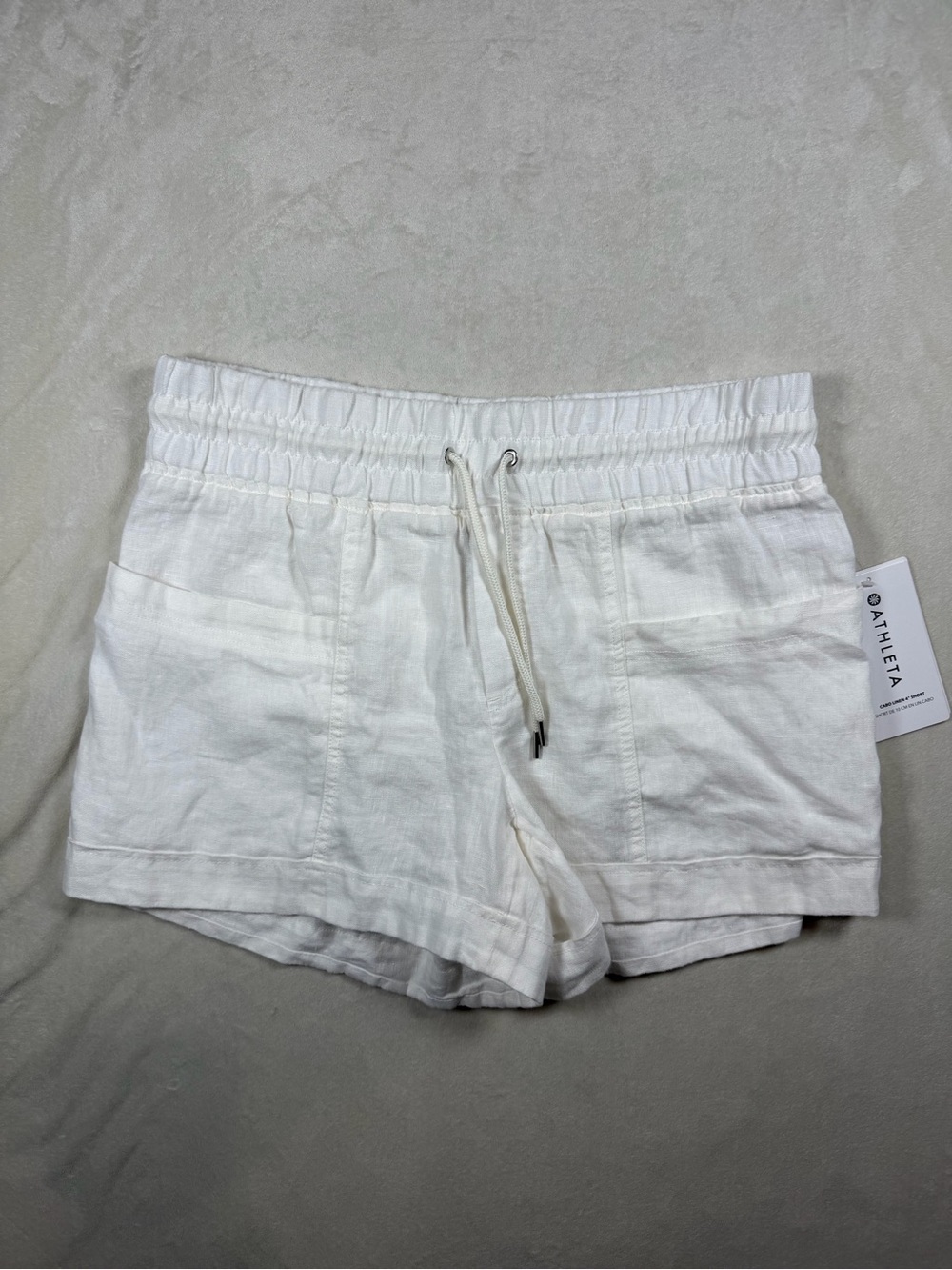 NWT Athleta Size 12 White Cabo Linen 4” Elastic Waist Shorts